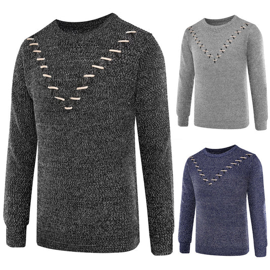 Strikket Sweater til Mænd med Brystbånd-udsmykning