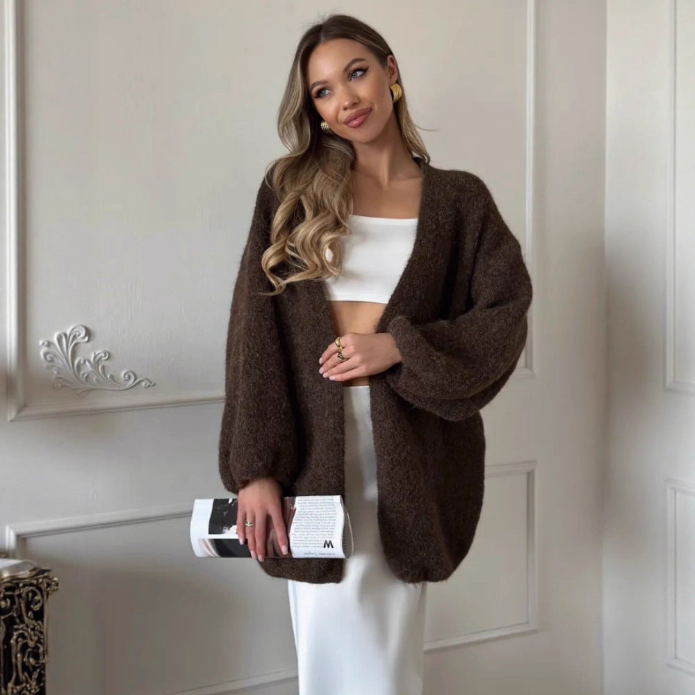 Fashion Mid-length Knitted Cardigan Top Women