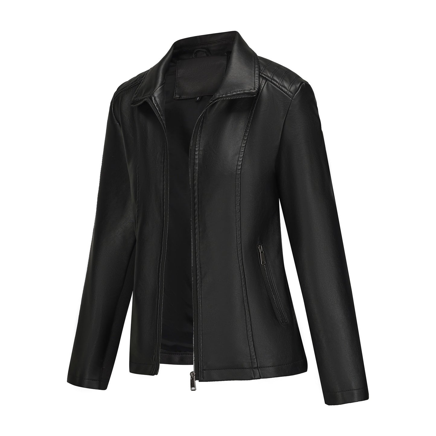 Γυναικείο Δερμάτινο Μπουφάν με Πλεκτές Ραφές και Ελαστική Εφαρμογή