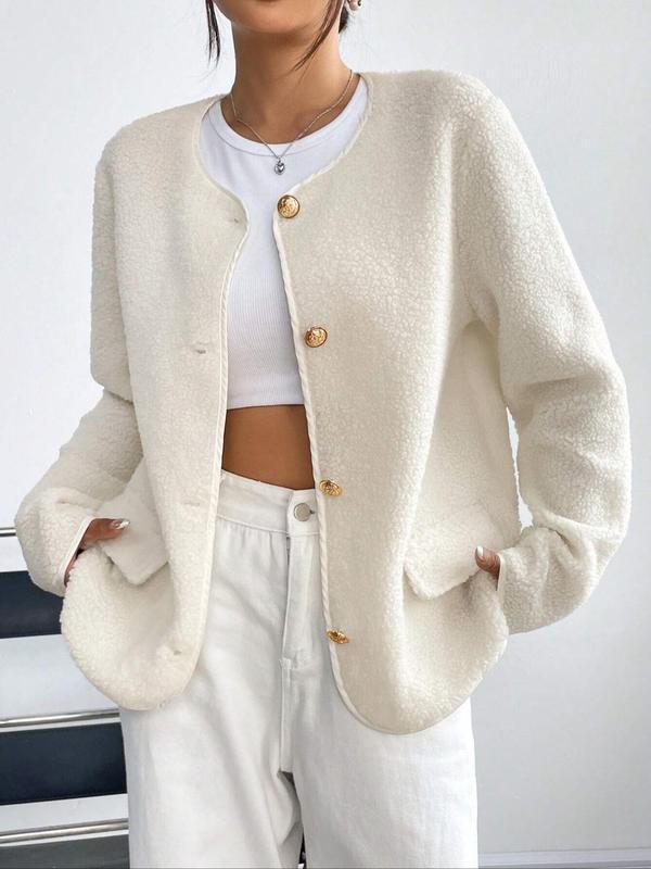 Women's Solid Color Buttons Jacket Long