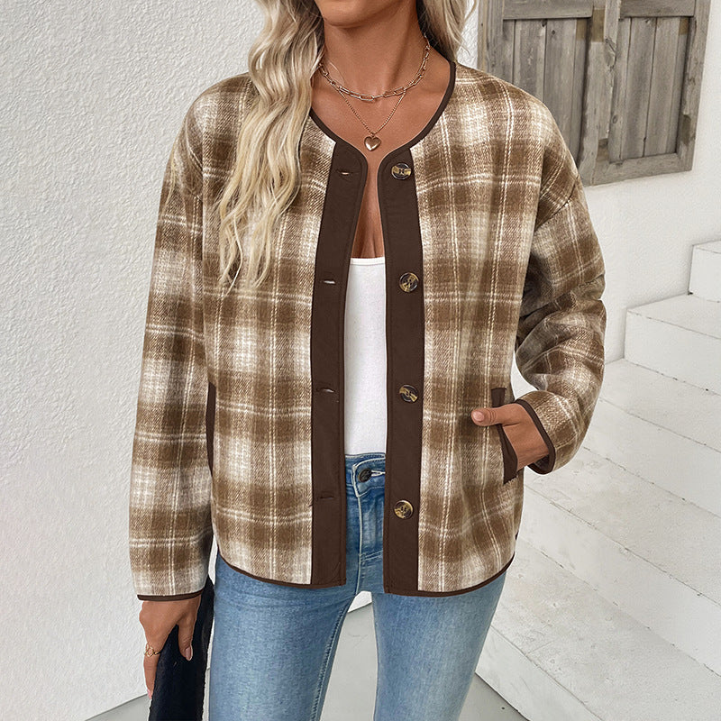 Women's Plaid Jacket Casual Plaid Cardigan