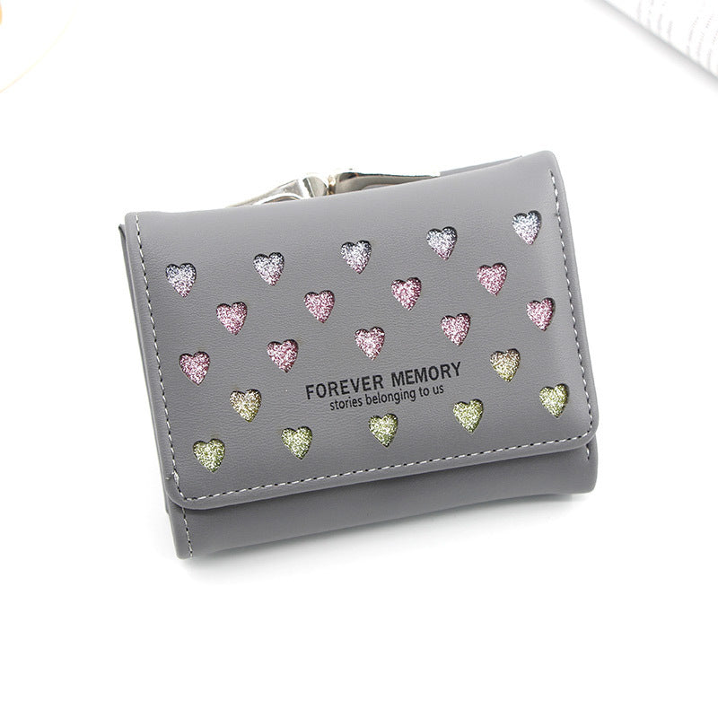 Womens Three-Fold Wallet With Hollowed-Out Heart Design