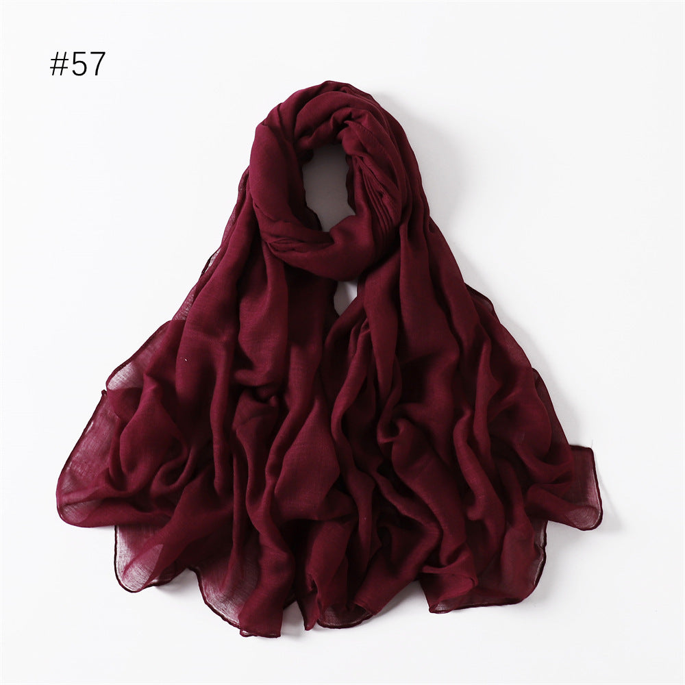 Classic Women's Pure Color Tulle Cotton And Linen Breathable Thin Scarf Silk