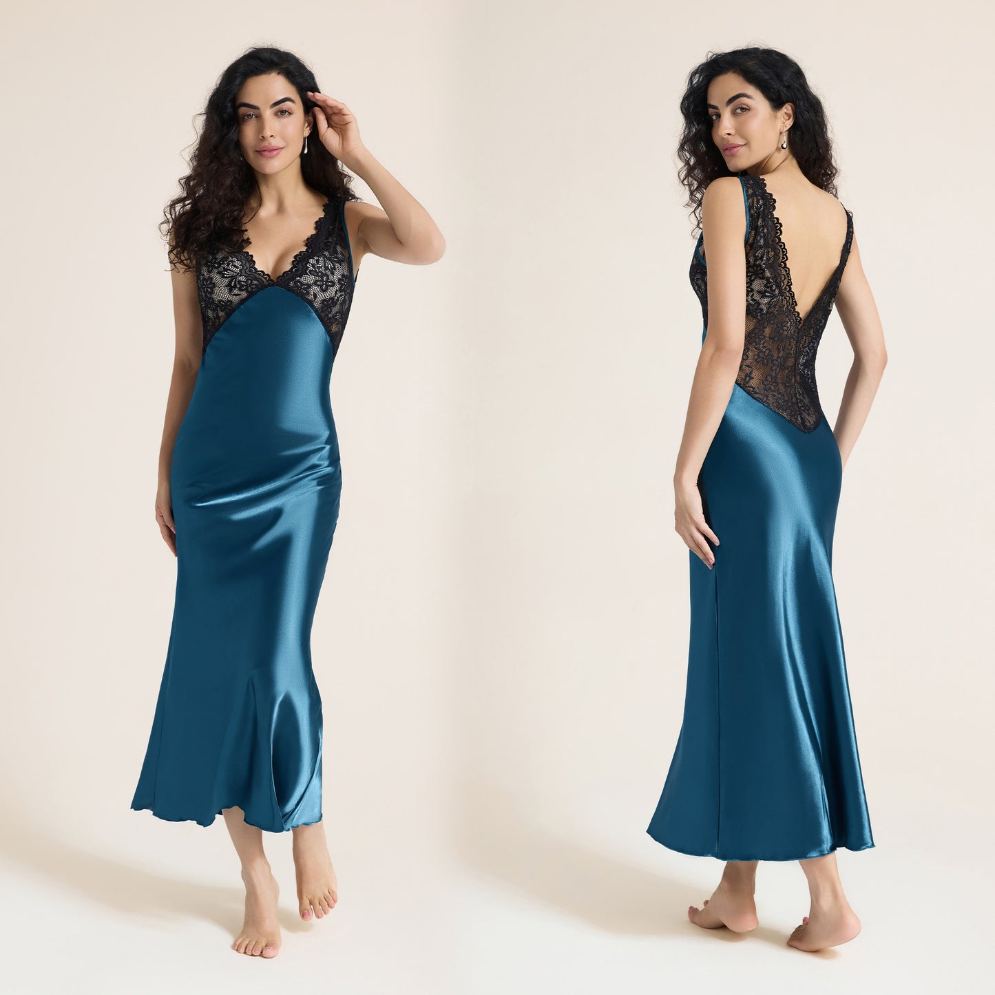 Womens European And American-style Sexy Lace-trimmed Slip Bodycon Dress