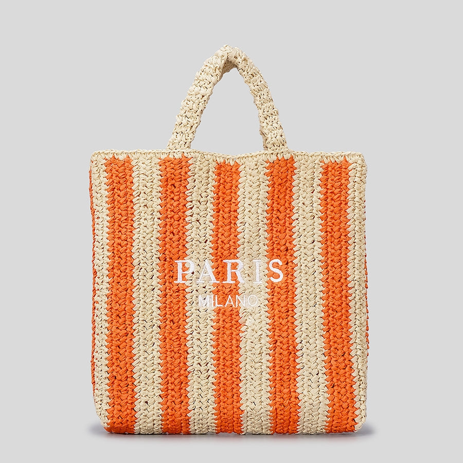 Striped Hand-woven Straw Bag Women's Embroidered Letters