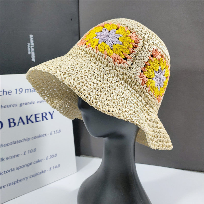 Elegant Folded Floral Straw Bucket Hat