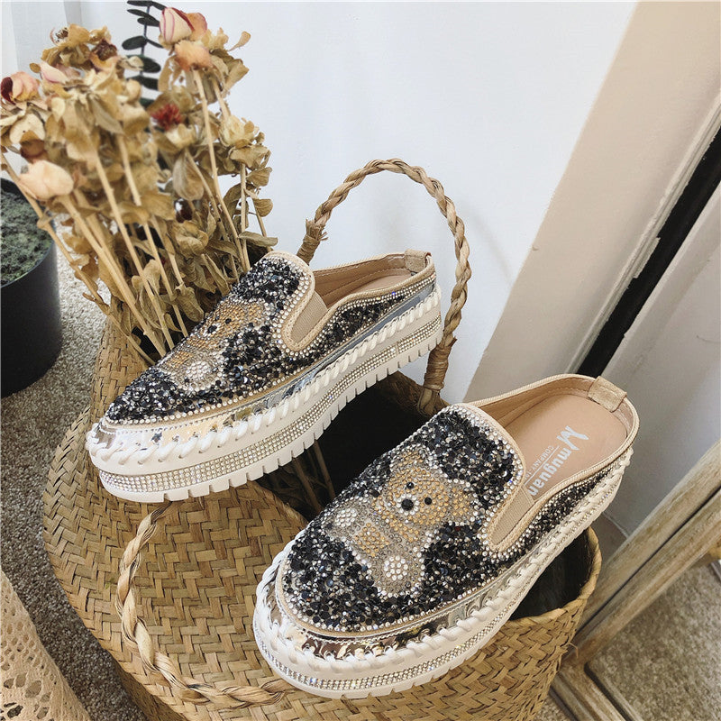 Korean Version Versatile Fashion Diamond Heelless Shoes