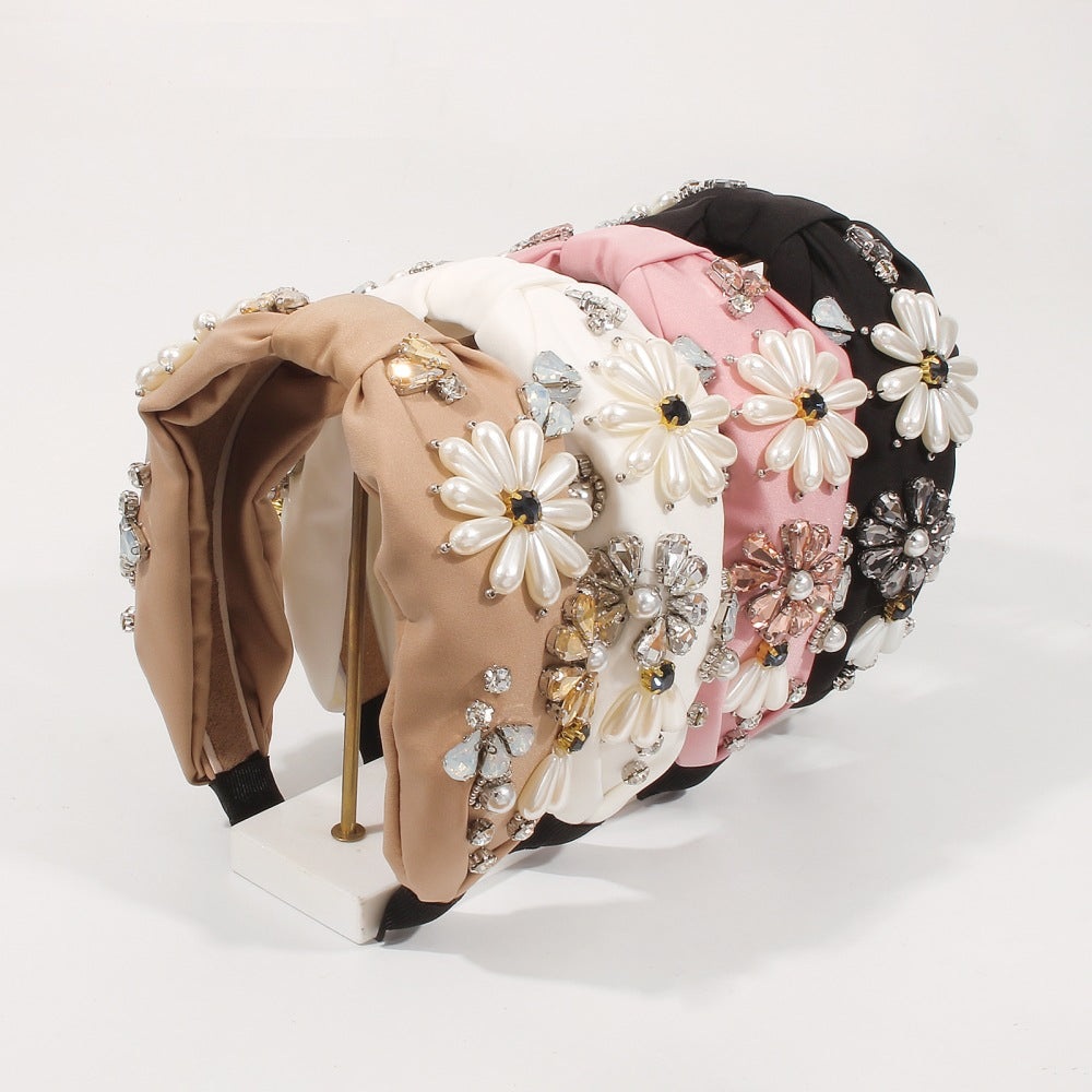 Cross-border Retro Palace Style Imitation Diamond Wide-side Hair Hoop Satin Cloth