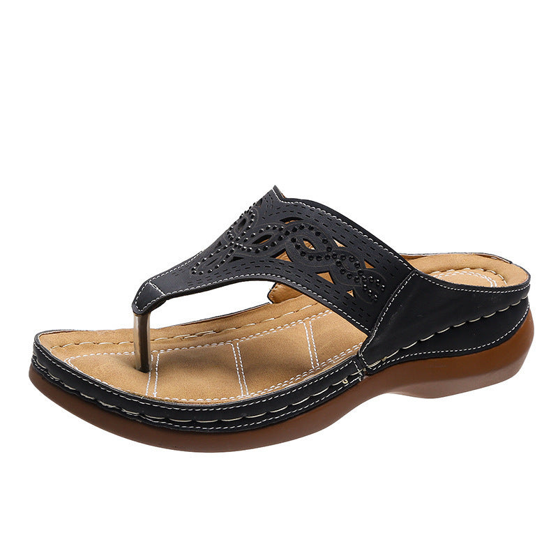 Women's New Large Size Hollow Rhinestone Platform Flip Flops