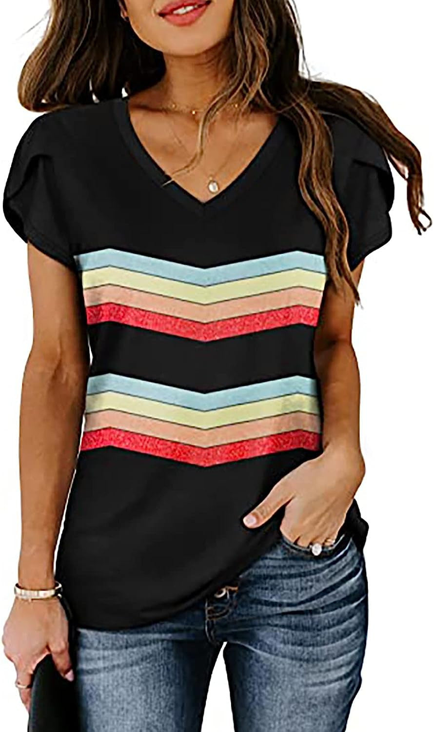 Milk Silk Abstract Character Positioning Printed V-neck
