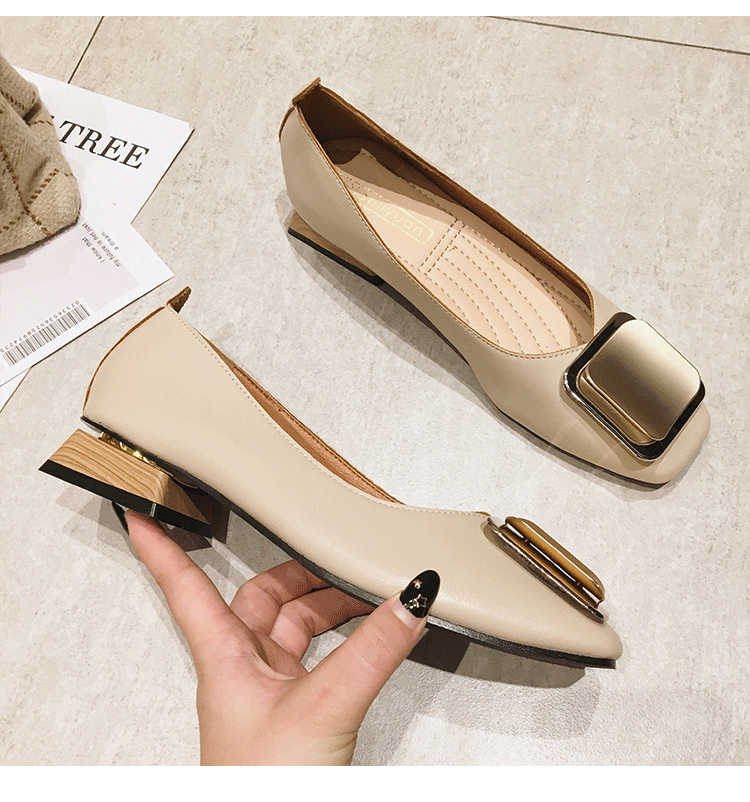 Women's Chunky Heel Shoes New Low Heel Shallow Mouth Square Toe