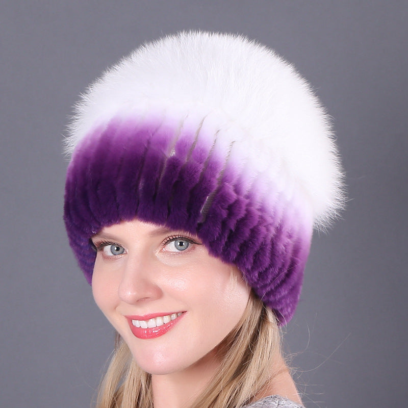 Womens Warmth-Retaining Rex Rabbit Fur Winter Hat