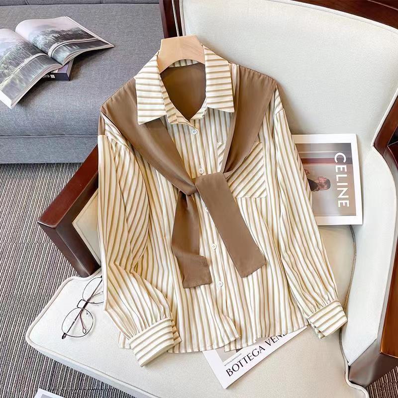 Retro Loose And Stylish Long Sleeves Striped Shirt For Women