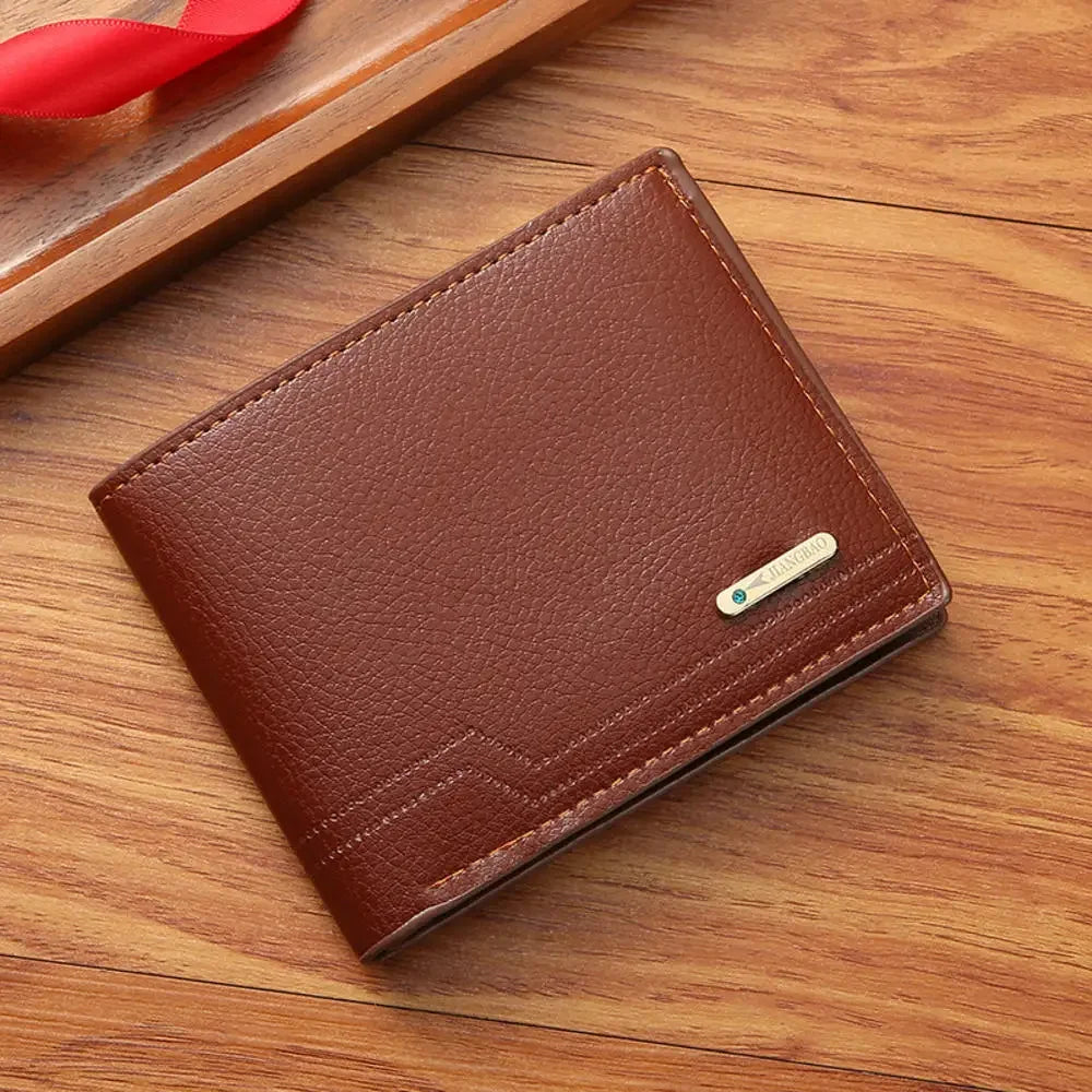 Men'S Wallet Mens Short Wallet Youth Fashion Horizontal Soft Leather Business Wallet Credit ID Card Holder Wallet Billfold Purse