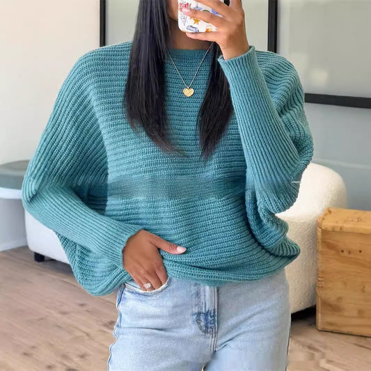 Round Neck Pullover Long Sleeve Batwing Shirt Fashionable Knitted Women's Sweater