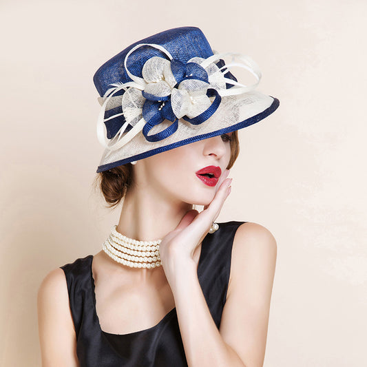 Fashionable Women's Elegant Flower Hemp Yarn Top Hat