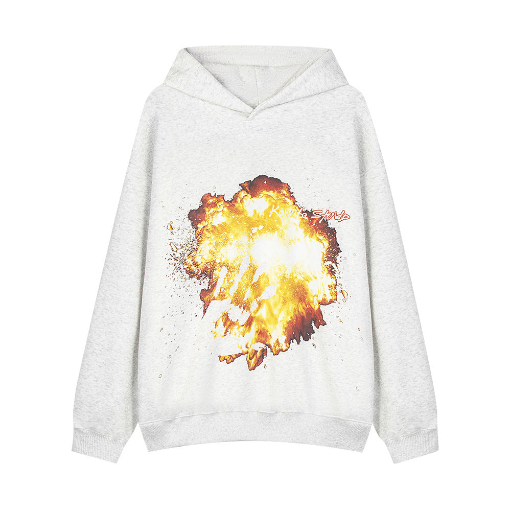 Flame Print Hooded Loose Sweater