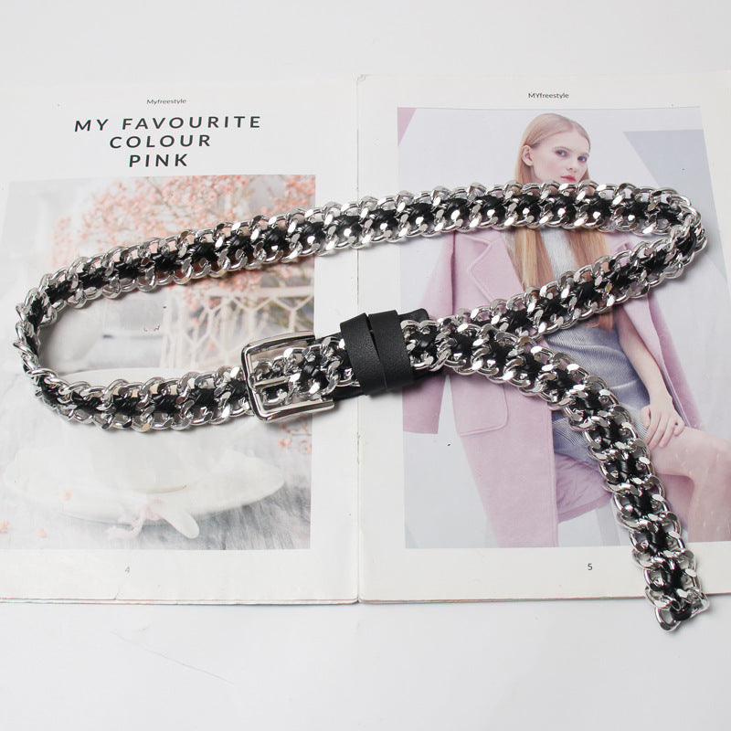 New Simple And Versatile Metal Woven Belt Female Belt With Dress Decoration Casual Fashion Waist Chain