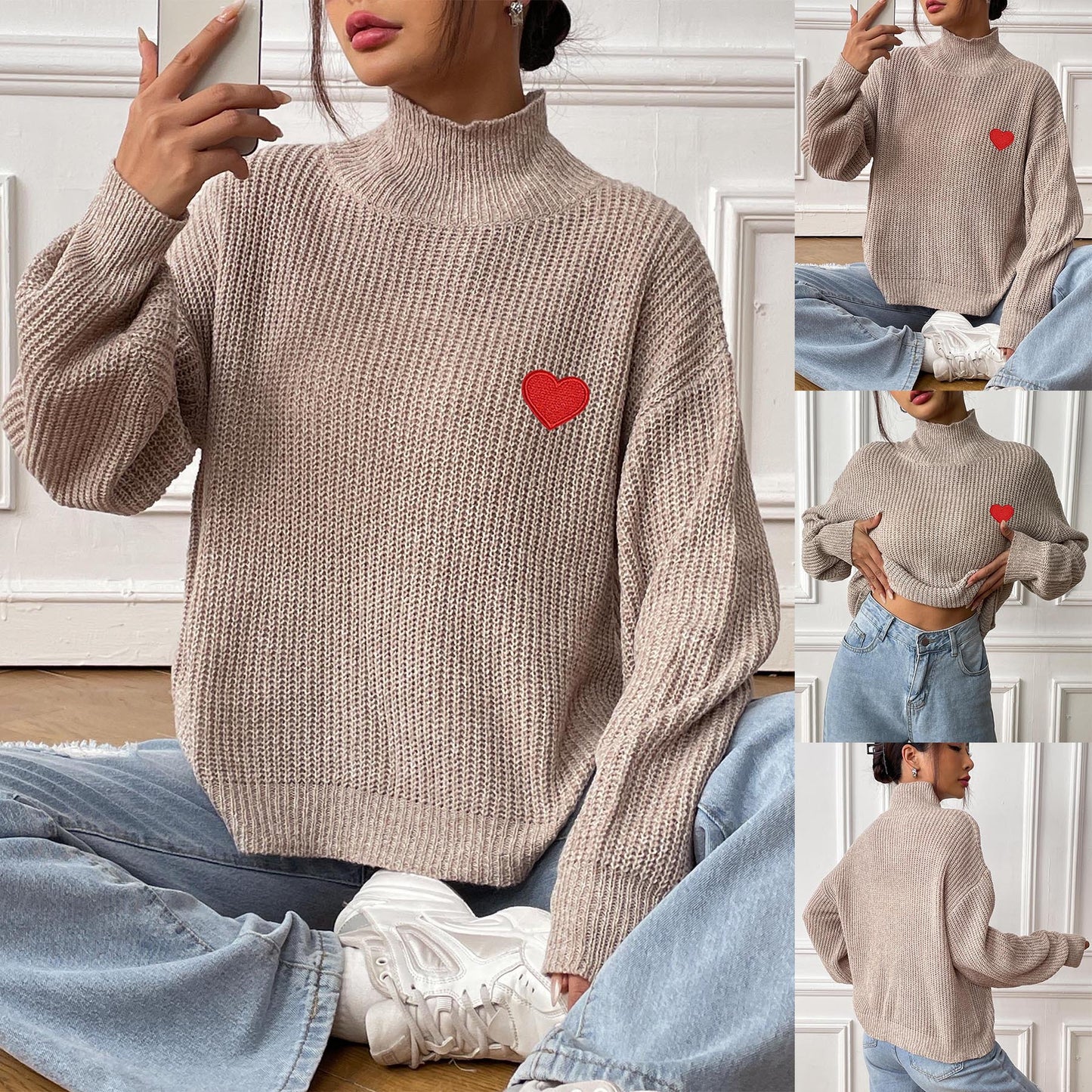 Half Turtleneck Pullover Mixed Color