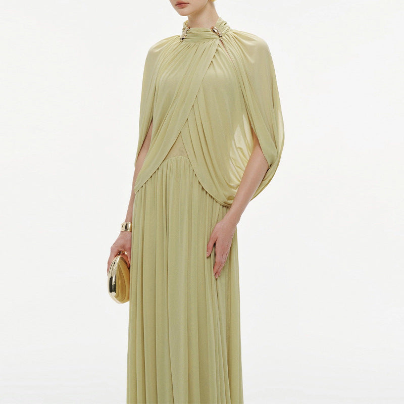 Elegant Ruffled Round-Neck Chiffon Fashionable Long Dress