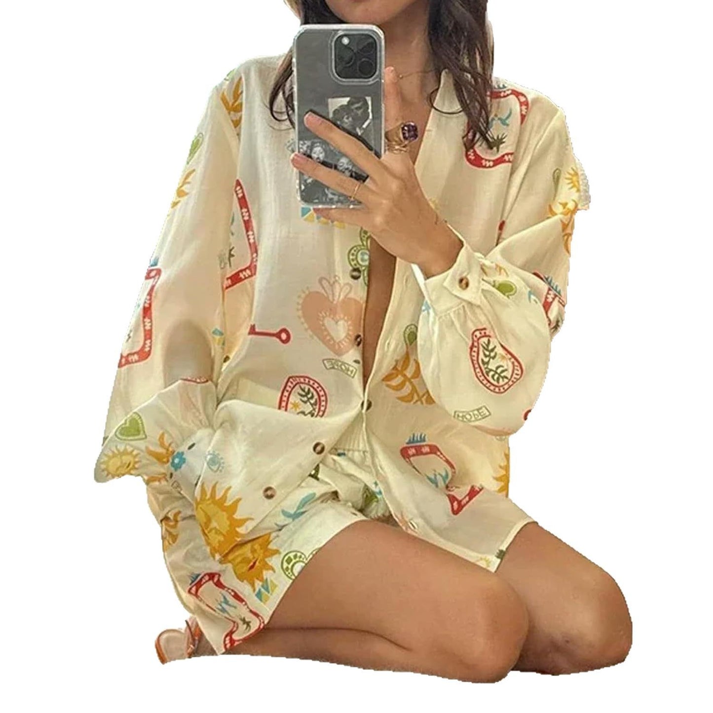 Womens Printed Vacation Shirt Set