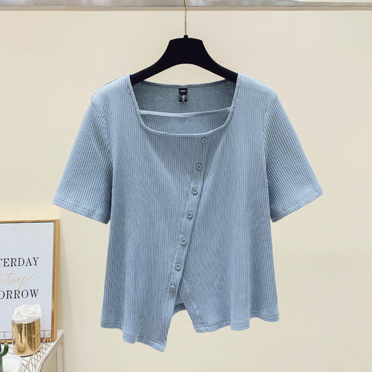 Covering The Flesh And Showing Thin Irregular Knitted Sweater Women's T-shirt