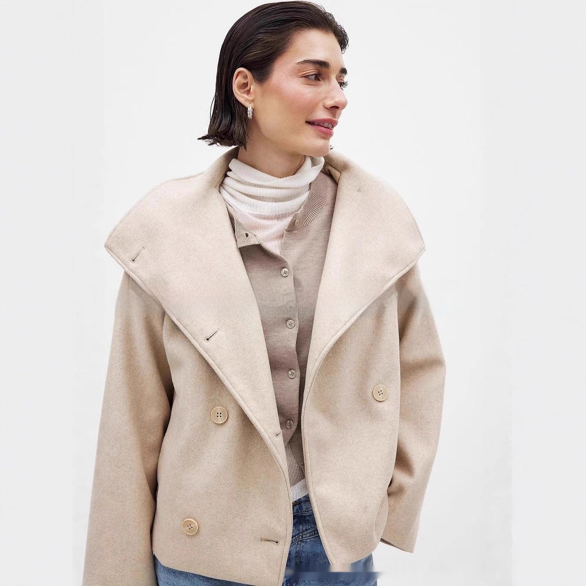 Elegant High-end Short Double-faced Wool Coat