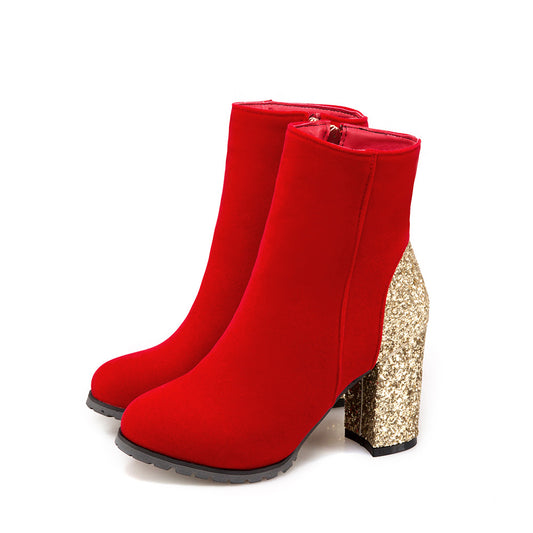 Fashion Women's Sequined High Heel Ankle Boots