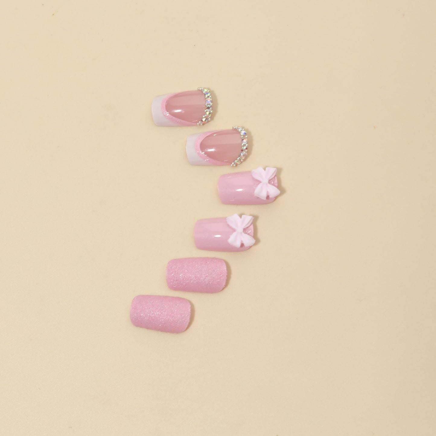 Women's Fashion French Pink Bow Manicure