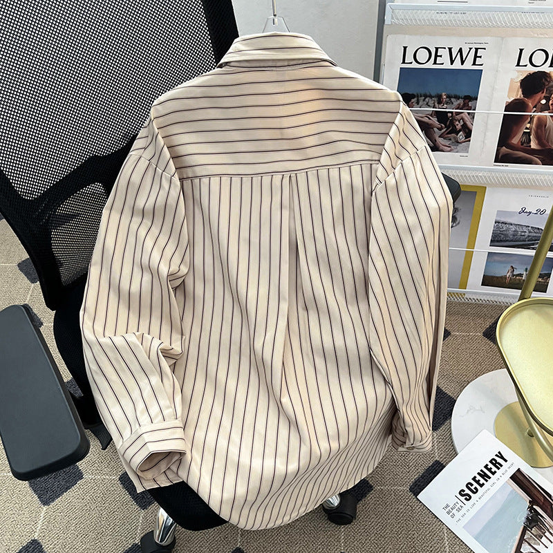 Men's Fashionable Loose-Fit Lapel-Style Striped Shirt