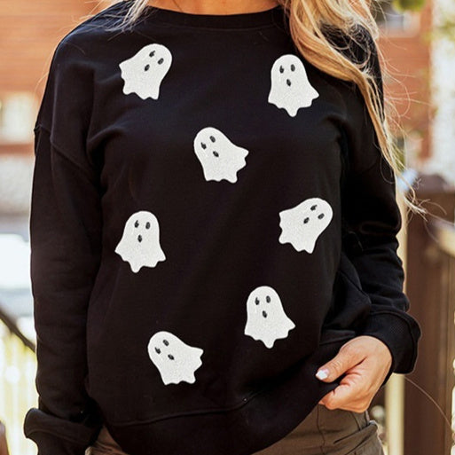 Langærmet pullover til kvinder – smart, løs sweatshirt til kvinder med print