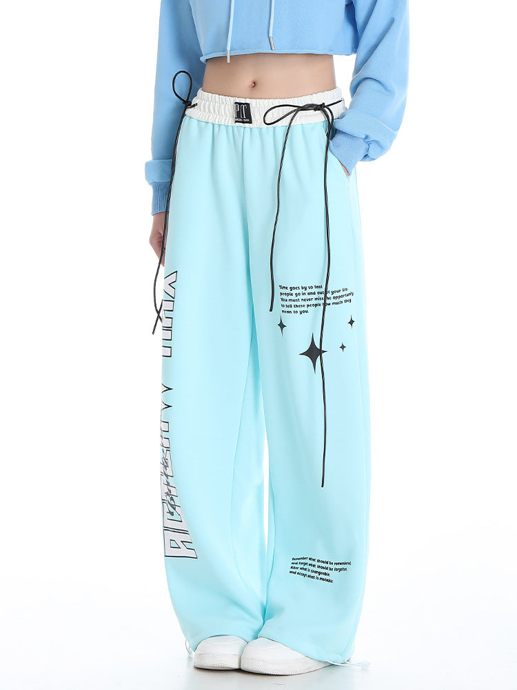 Loose Drooping High Waist Slimming Gray Straight Mop Sports Leisure Long Sports Pants