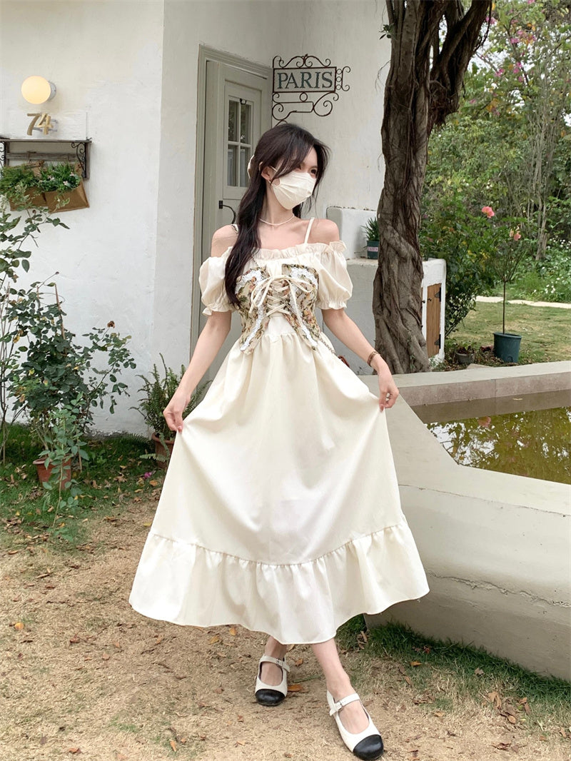 French Off Shoulder Strap Dress For Women