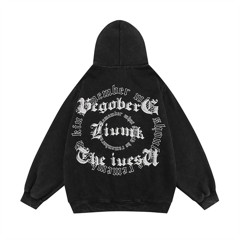 Creative Letters Printing Plus Velvet Hooded Cardigan Sweaters Menswear Loose Zipped Sports Coat