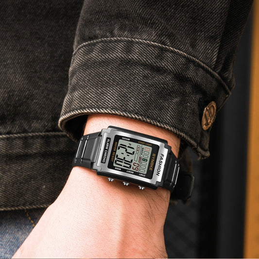 Men's Retro Rectangular Sports Waterproof Luminous Electronic Watch