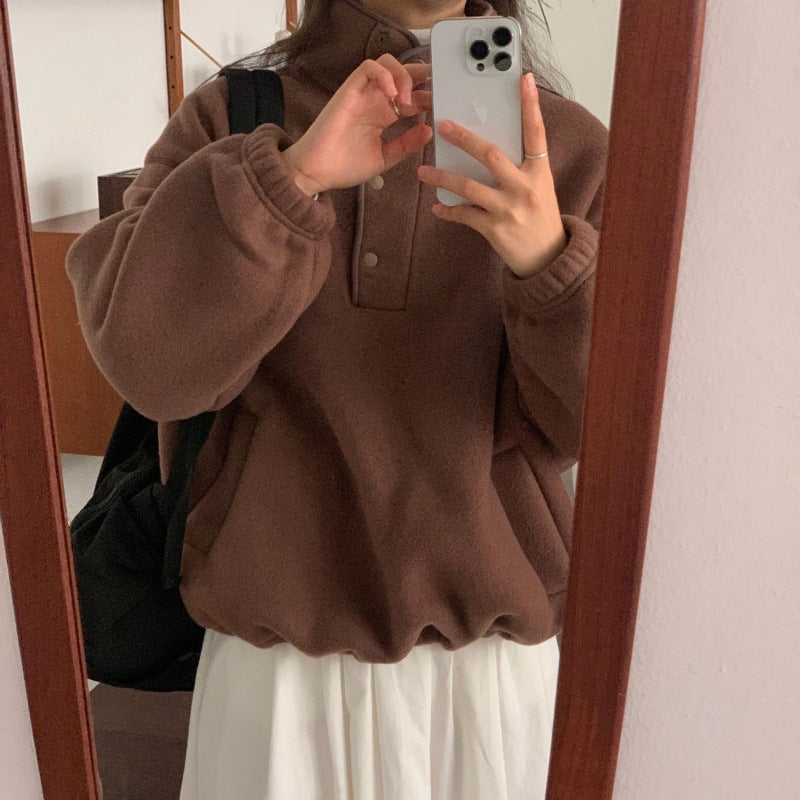 Stand Collar Fleece Loose Sweater Top