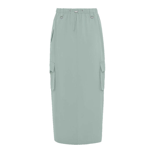 Women's Fashion Drawstring Elastic Waist Double Pocket Cotton High Waist Skirt