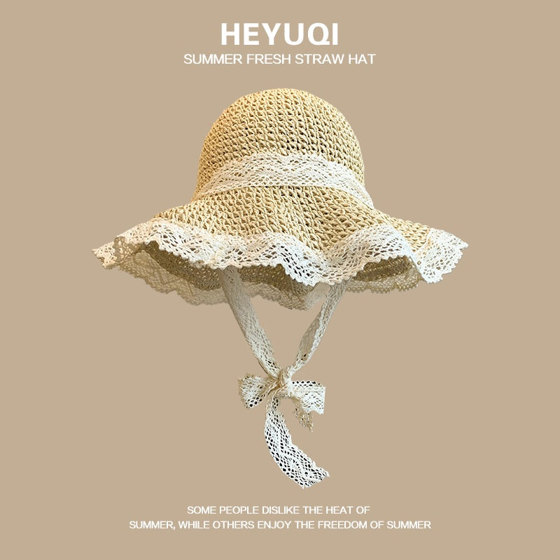 French Lace Raffia Hat Women's Summer Seaside