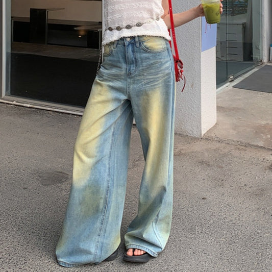 Retro mudfarvede Lyocell Jeans med ridsemønster