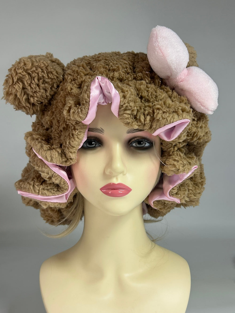 Cat Ear Bow Cashmere Sleeper Hat Adjustable Plush Hat
