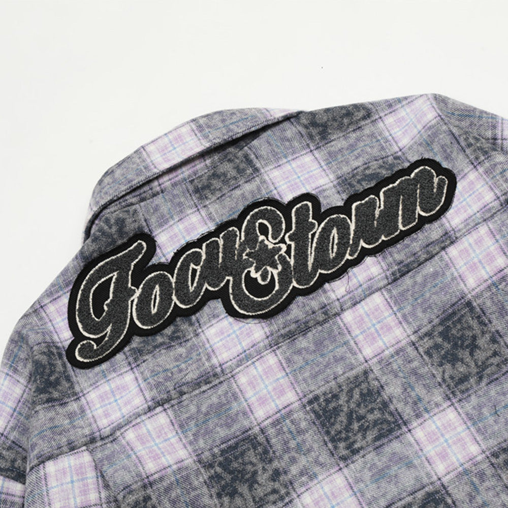 Washed And Worn Plaid Jacket Shirt For Men