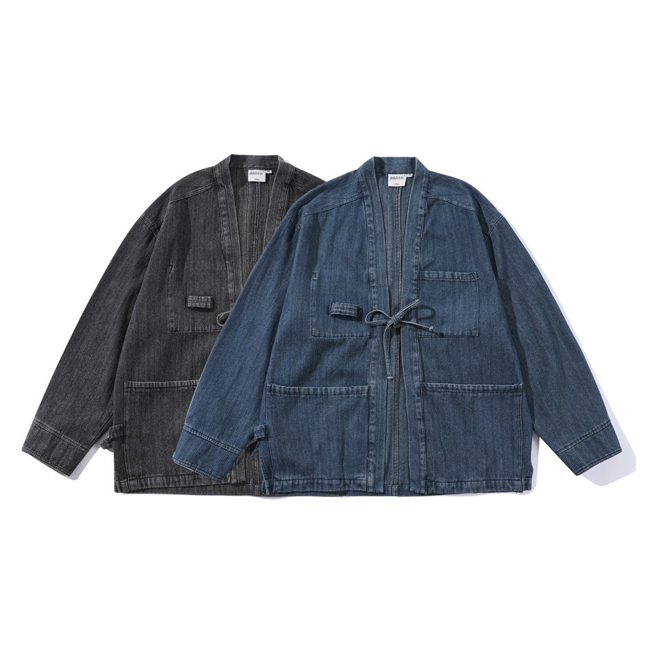 Men's Fashion Retro Characteristic Chinese Style Robe Denim Jacket