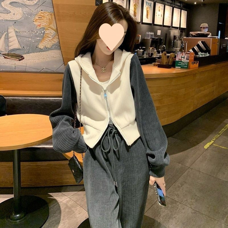 Ladies' Fashion Casual Hoodie With Wide-leg Pants Set