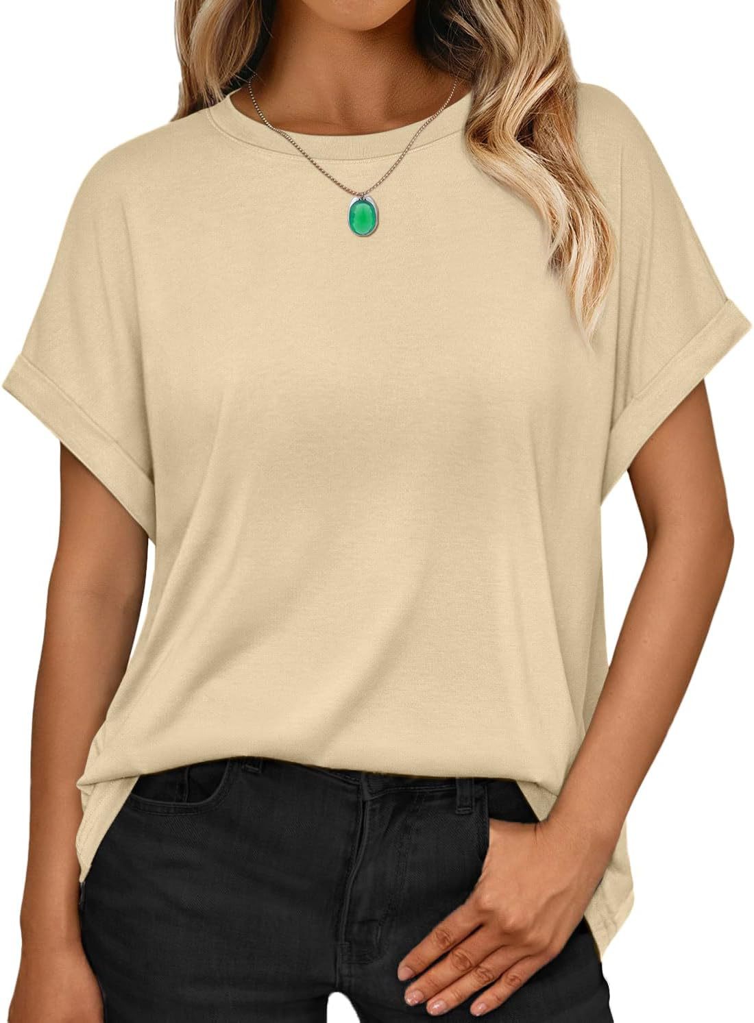 Women's T-shirt Round Neck Simple Solid Color Top