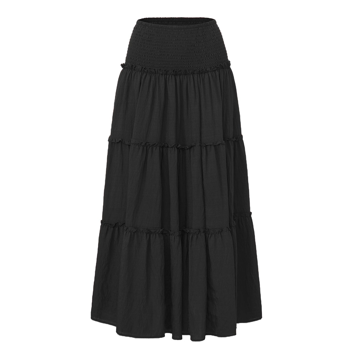 Three Tier Ruffled Cotton Linen Maxi Dress