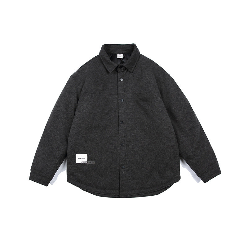Double Pocket Solid Color Cotton Shirt Men's Warm Jacket