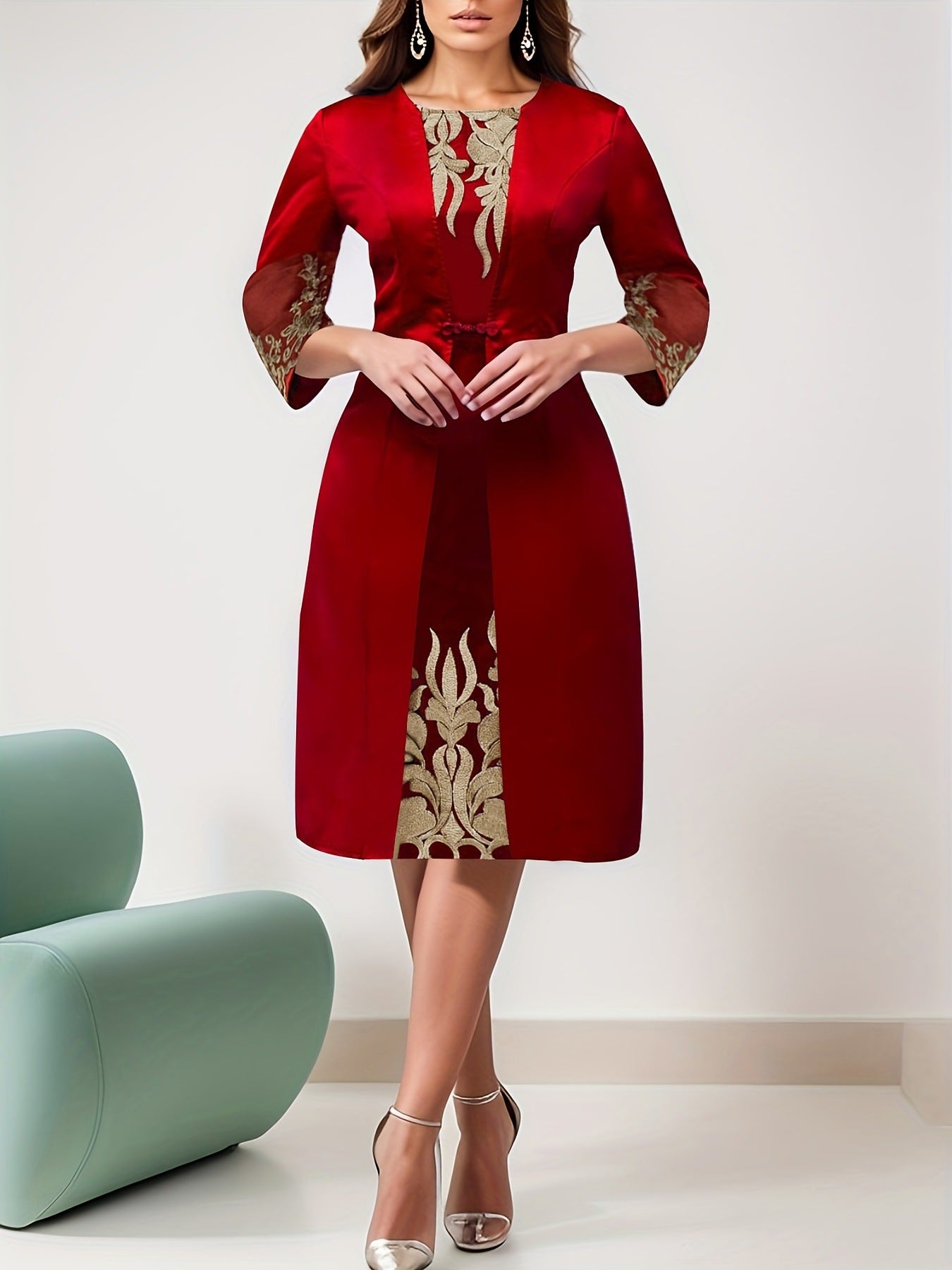 Plus-size blonde-patchwork kjole til kvinder