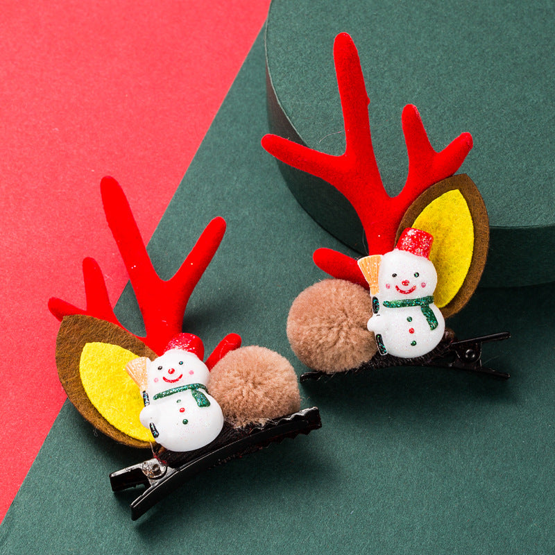 Christmas Series Cute Moose Horns Bells Flannel Two-piece Hairpin