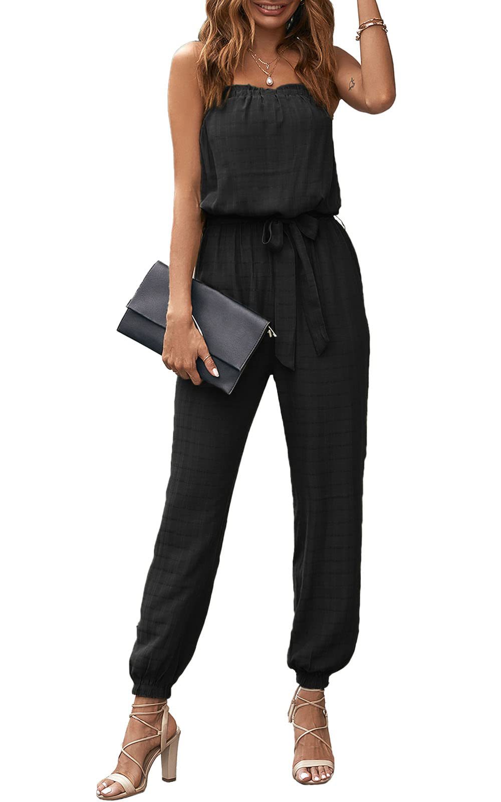 Women's Tie-Belt Elastic Waistband Strapless Bodysuit