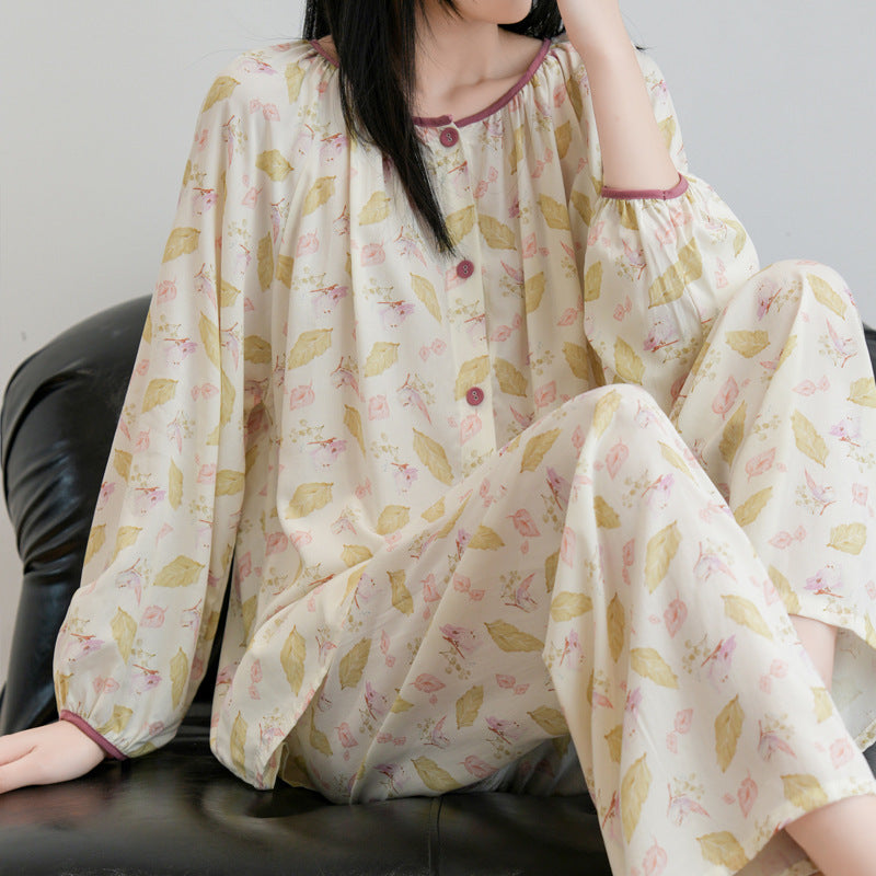 Løstsidende Loungewear Sæt til Kvinder med Lange Ærmer, Lange Bukser og Print